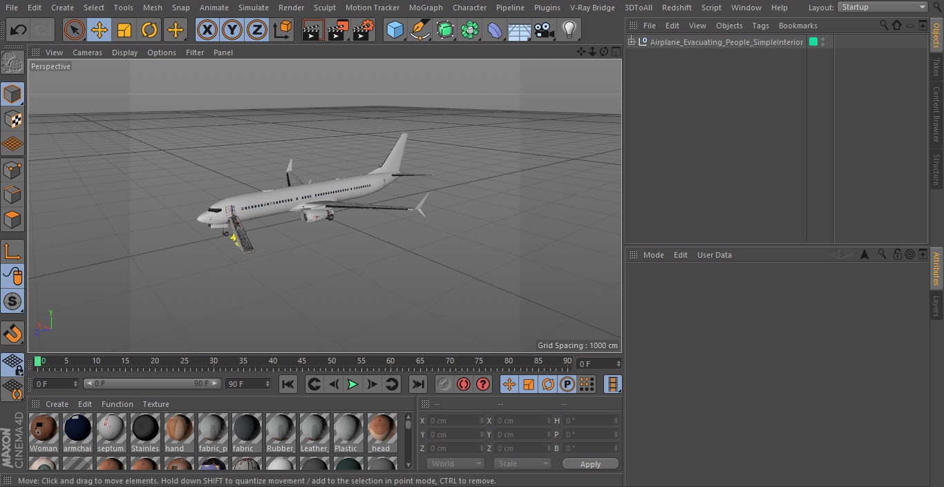 Airplane Evacuating People Simple Interior 3D