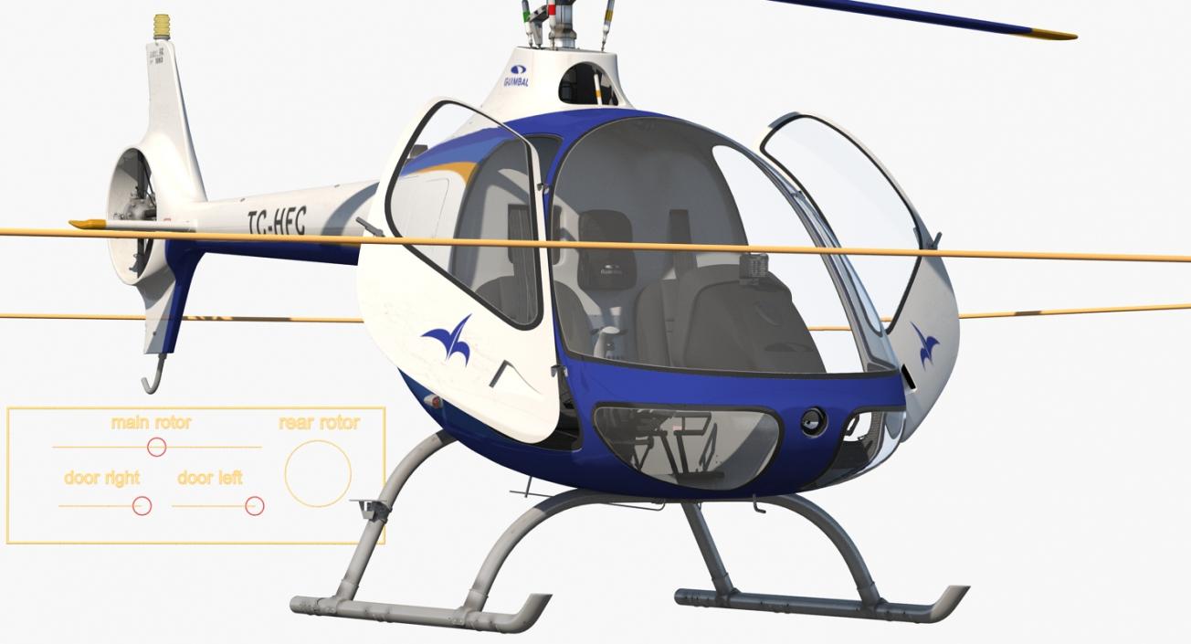 3D Training Helicopter Guimbal Cabri G2 Rigged model