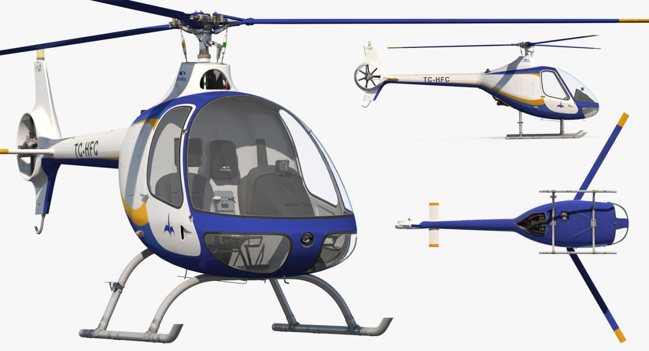 3D Training Helicopter Guimbal Cabri G2 Rigged model