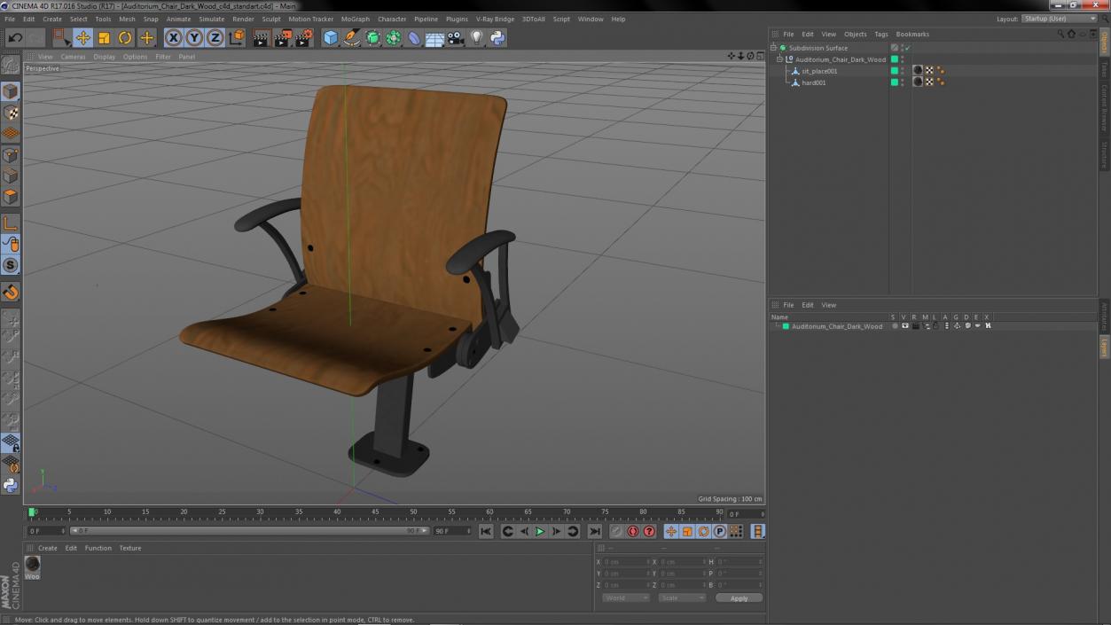 3D Auditorium Chair Dark Wood