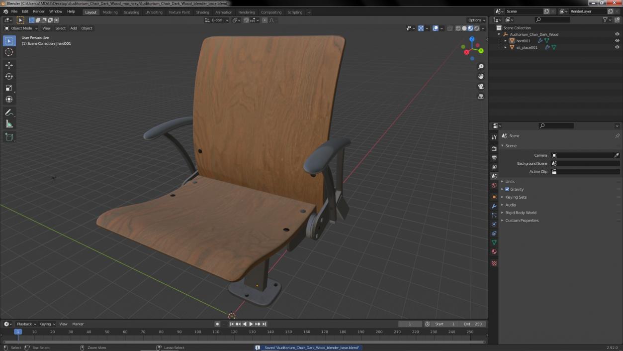 3D Auditorium Chair Dark Wood