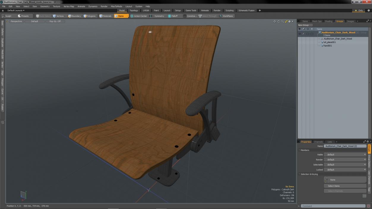 3D Auditorium Chair Dark Wood