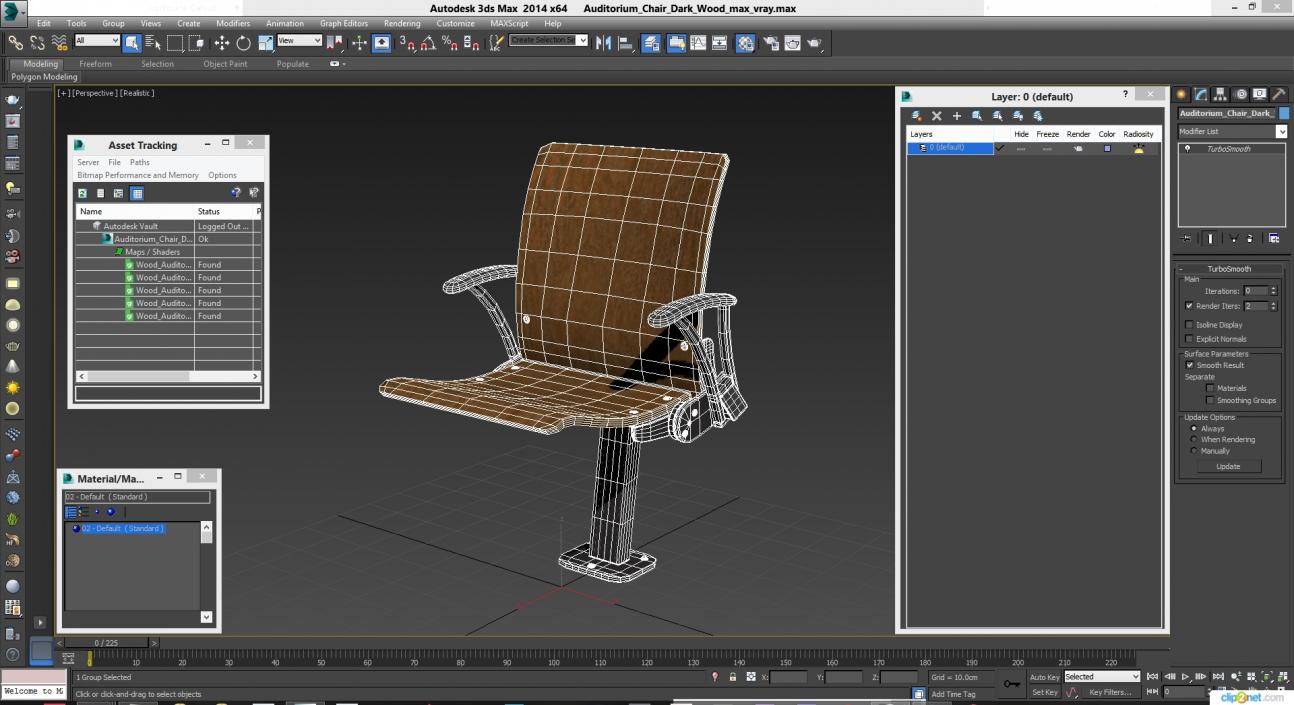 3D Auditorium Chair Dark Wood