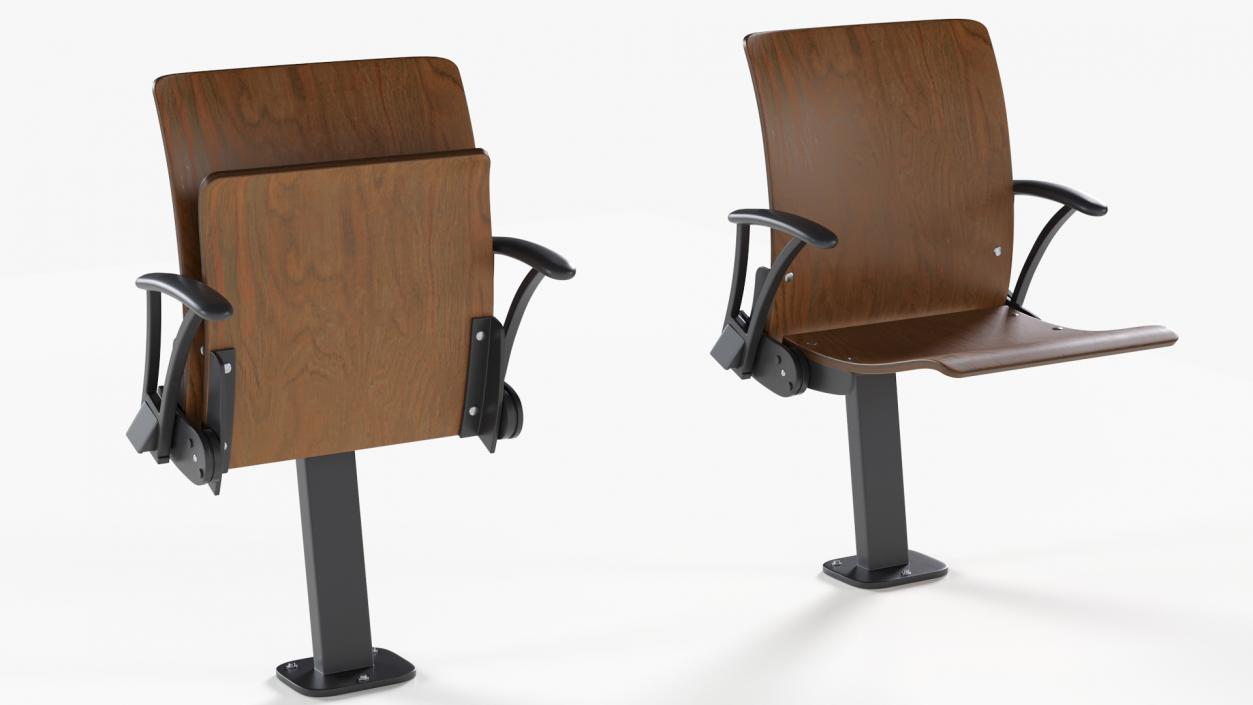 3D Auditorium Chair Dark Wood