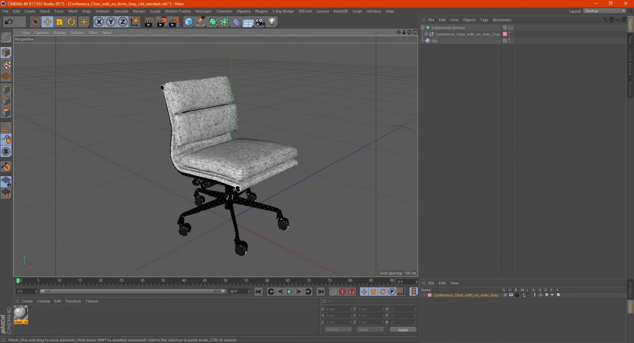 Conference Chair with no Arms Grey 3D model