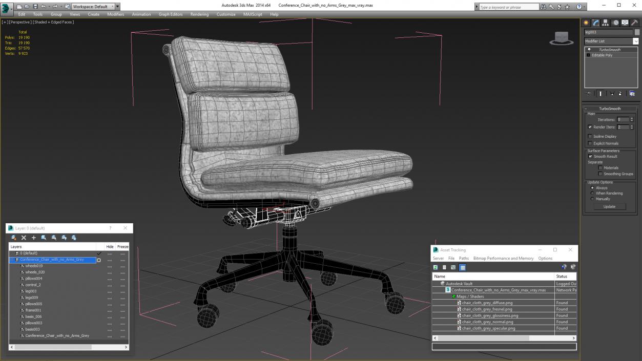 Conference Chair with no Arms Grey 3D model