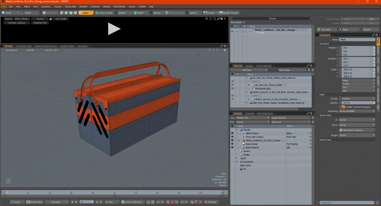 Metal Cantilever Tool Box Orange 3D