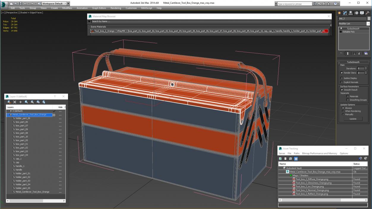 Metal Cantilever Tool Box Orange 3D