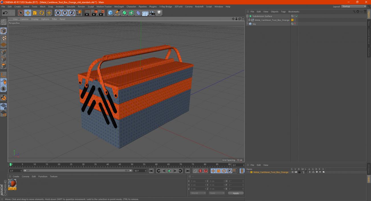 Metal Cantilever Tool Box Orange 3D