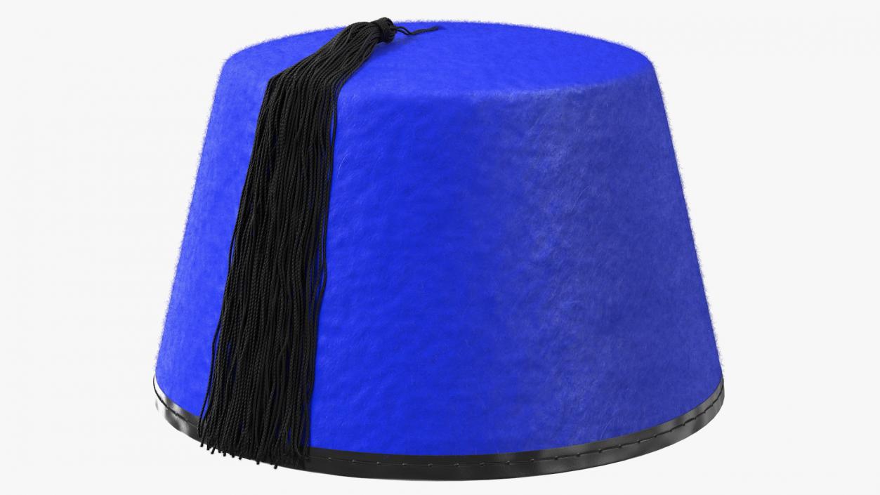 3D Traditional Arabic Blue Fez Hat With Black Tassel Fur model