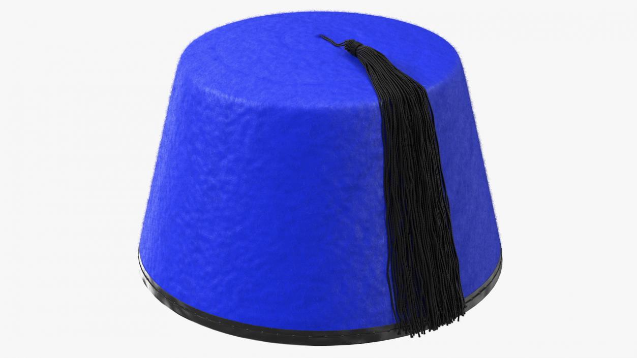 3D Traditional Arabic Blue Fez Hat With Black Tassel Fur model