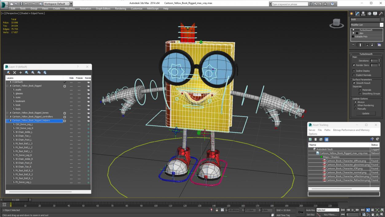 3D Cartoon Yellow Book Rigged