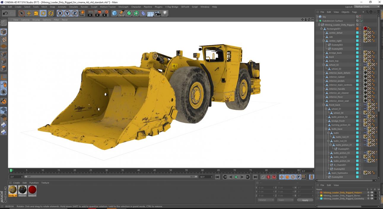 3D model Mining Loader Dirty Rigged for Cinema 4D