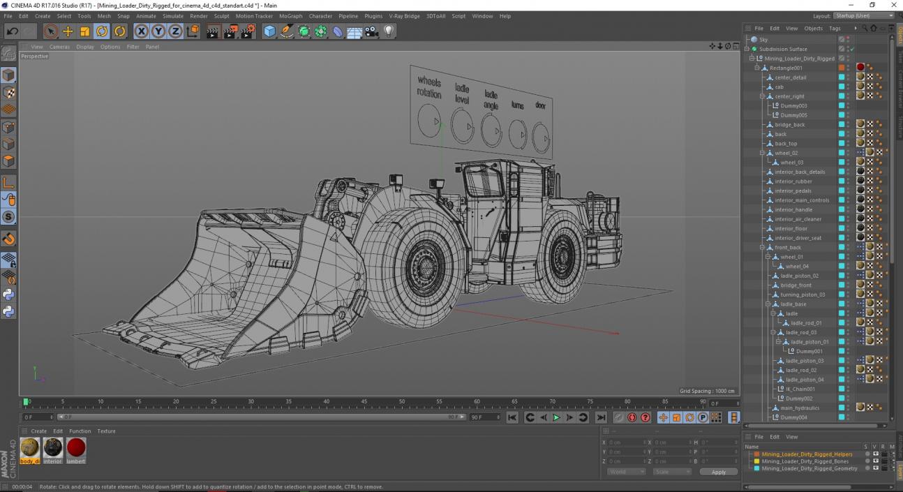 3D model Mining Loader Dirty Rigged for Cinema 4D