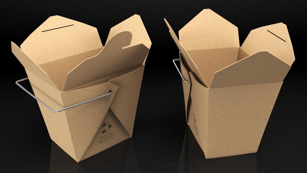 3D Kraft Paper Take Out Food Container 16 Oz Opened model