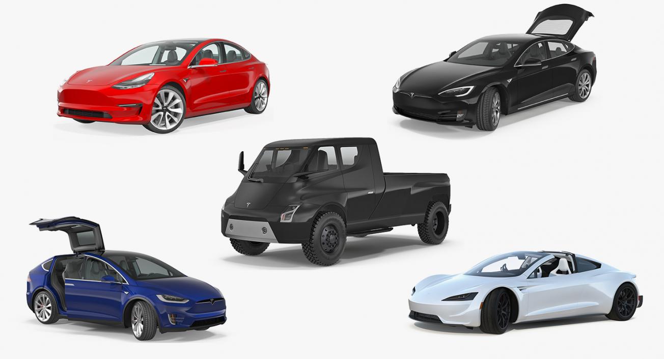 3D model Tesla Rigged Cars Collection 4