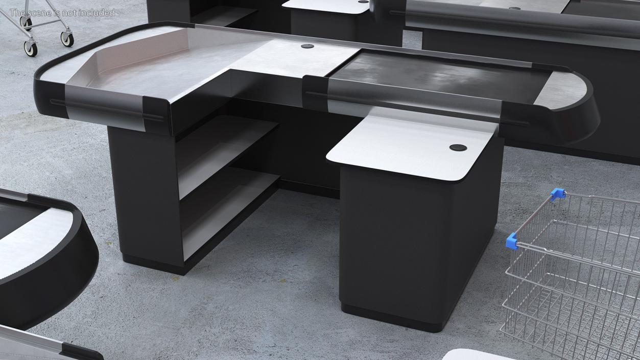 3D Large Retail Checkout Counter Grey Rigged