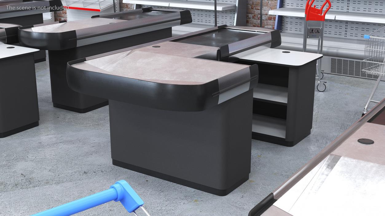 3D Large Retail Checkout Counter Grey Rigged