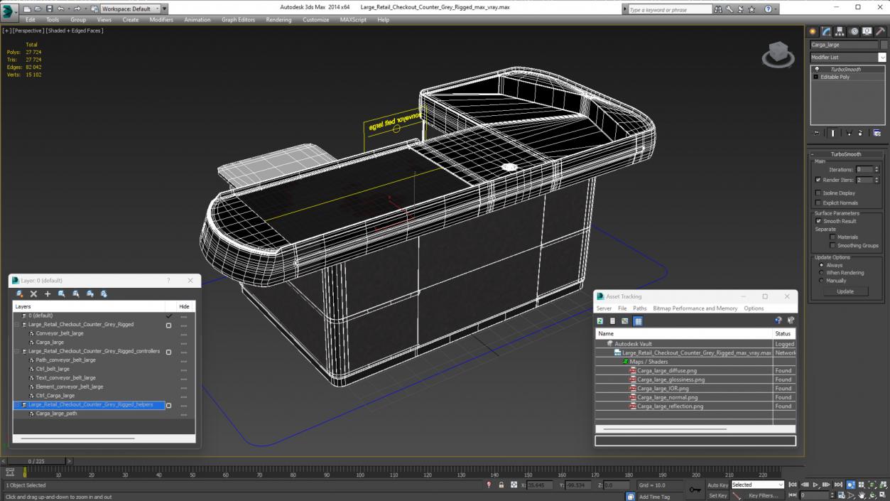 3D Large Retail Checkout Counter Grey Rigged