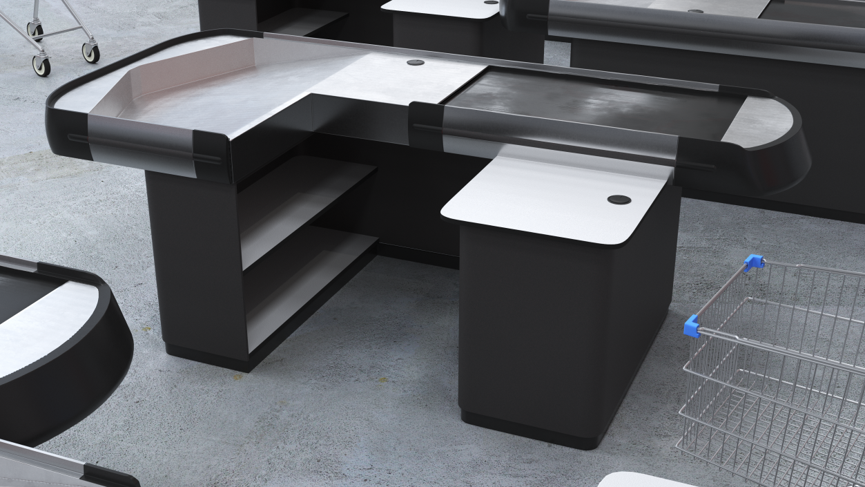 3D Large Retail Checkout Counter Grey Rigged