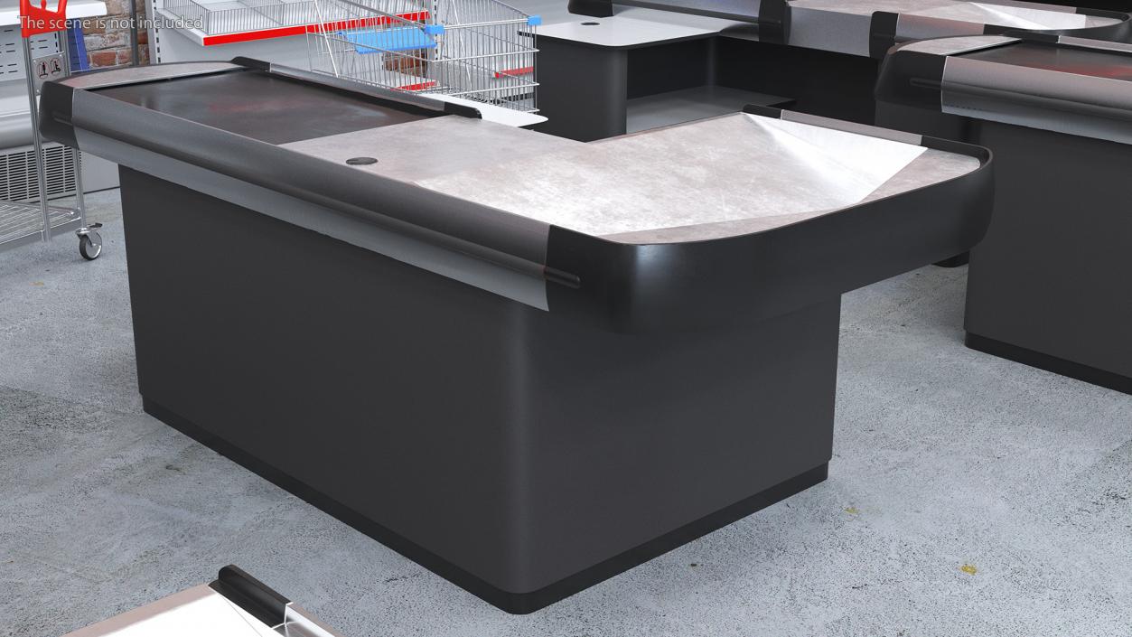 3D Large Retail Checkout Counter Grey Rigged