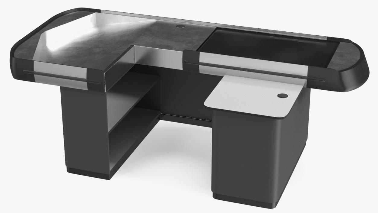 3D Large Retail Checkout Counter Grey Rigged