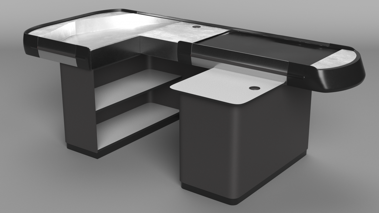 3D Large Retail Checkout Counter Grey Rigged