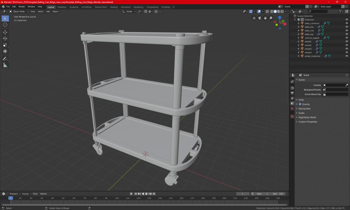 Hospital Rolling Cart Beige 3D