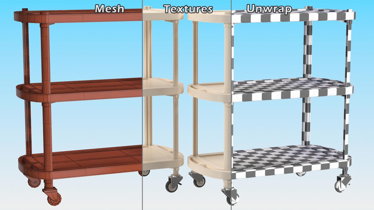 Hospital Rolling Cart Beige 3D