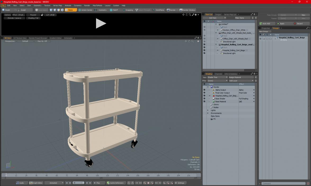 Hospital Rolling Cart Beige 3D