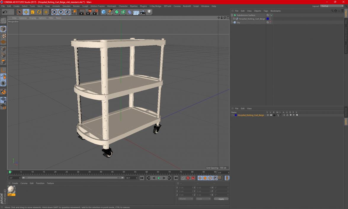 Hospital Rolling Cart Beige 3D