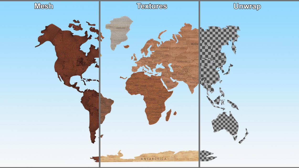 Wood Created World Map 2 3D model