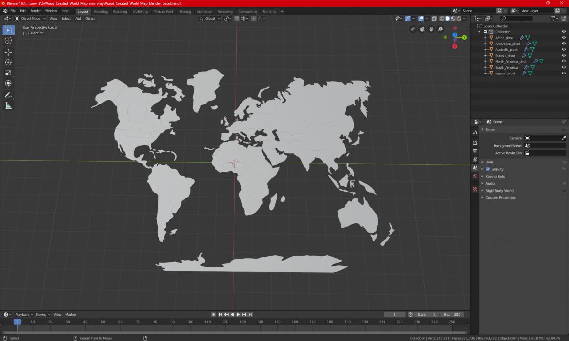 Wood Created World Map 2 3D model