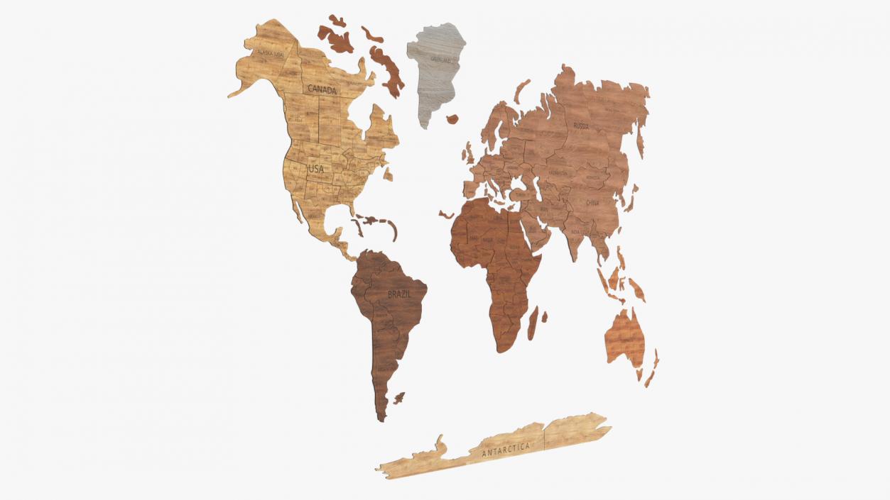 Wood Created World Map 2 3D model