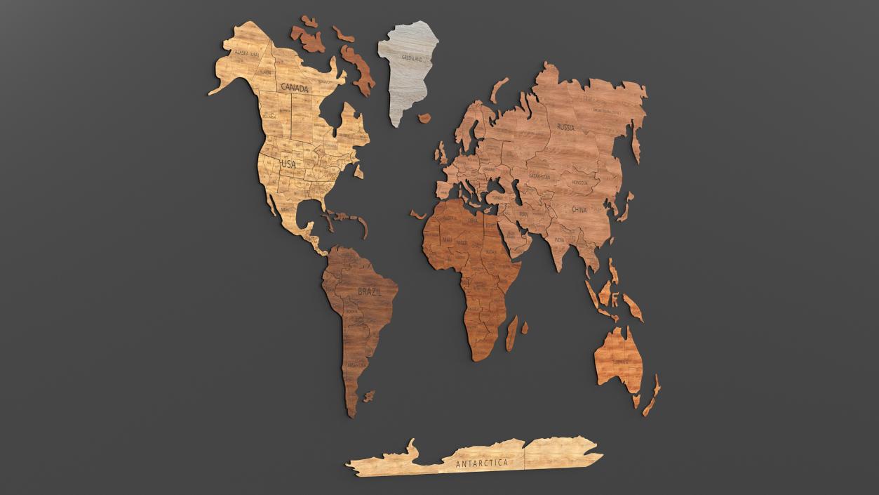 Wood Created World Map 2 3D model