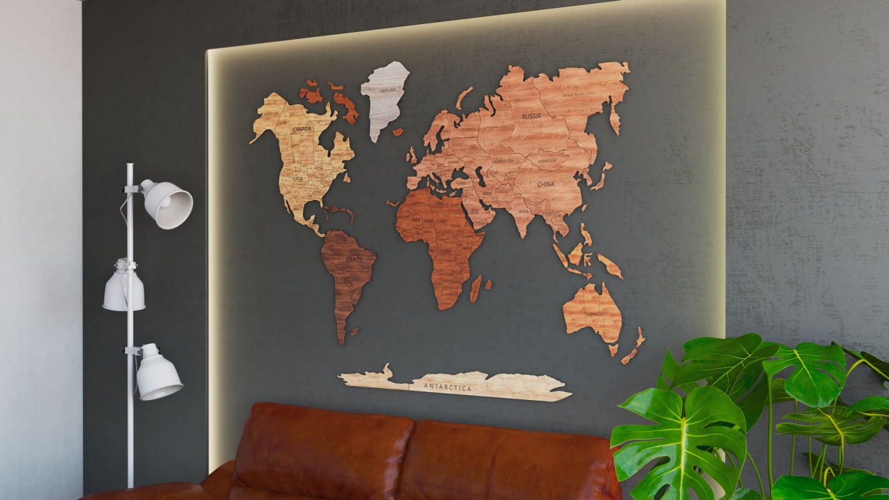 Wood Created World Map 2 3D model