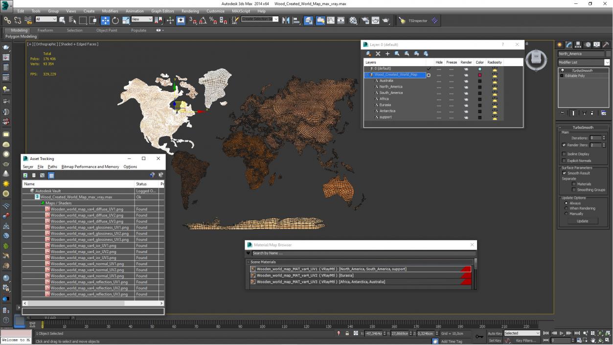 Wood Created World Map 2 3D model