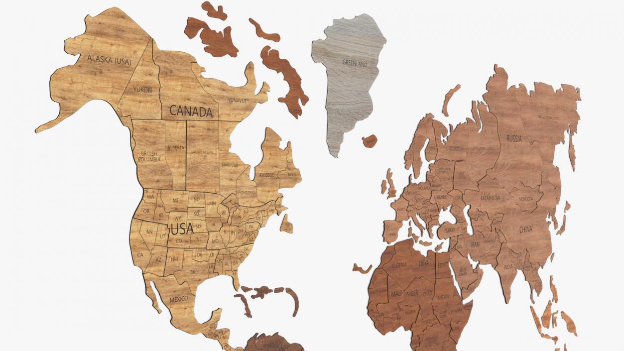 Wood Created World Map 2 3D model