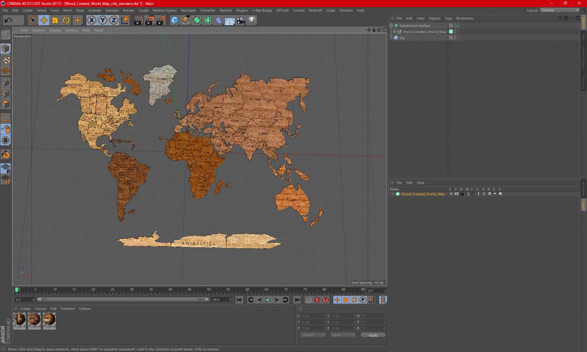 Wood Created World Map 2 3D model