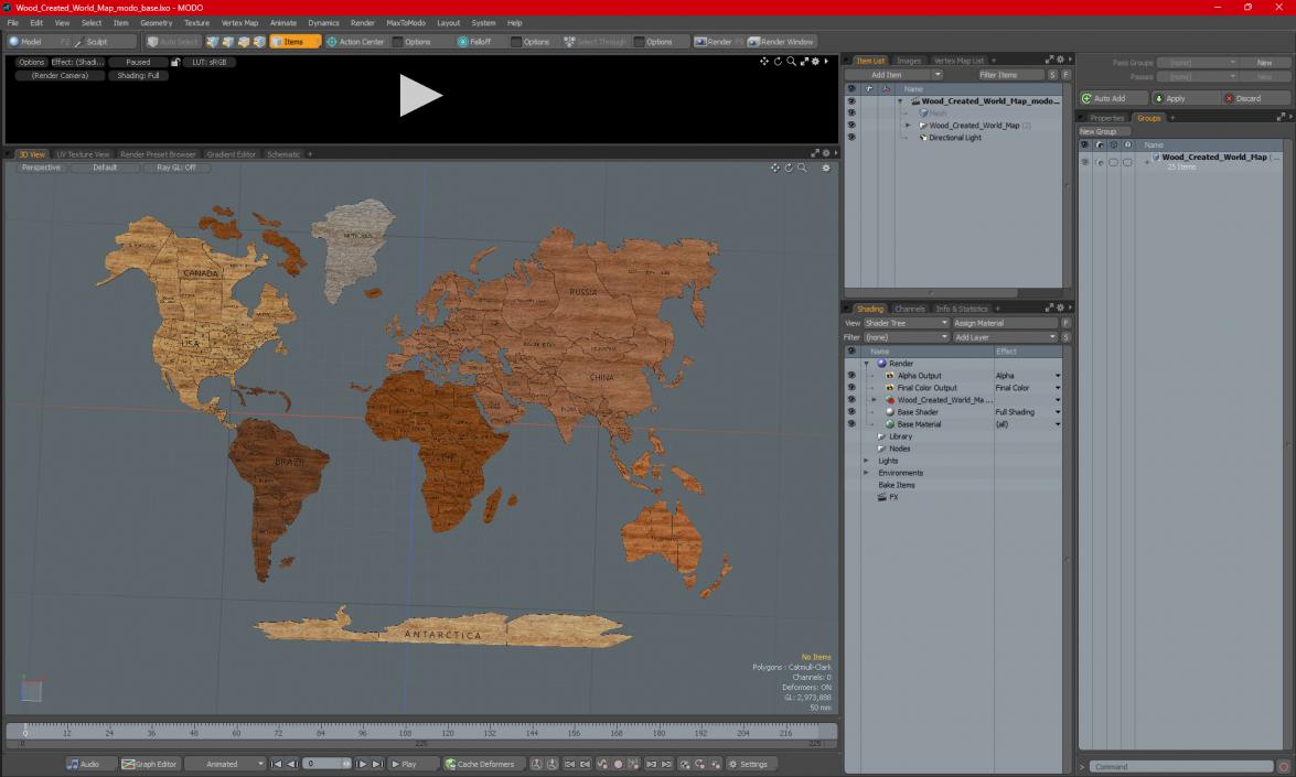 Wood Created World Map 2 3D model