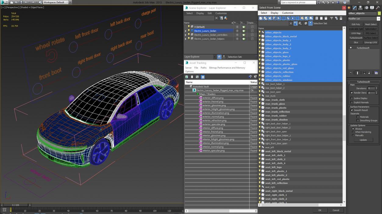 3D Electric Luxury Sedan Rigged model