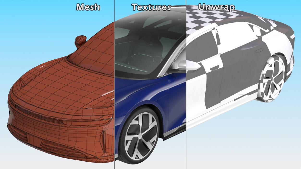 3D Electric Luxury Sedan Rigged model