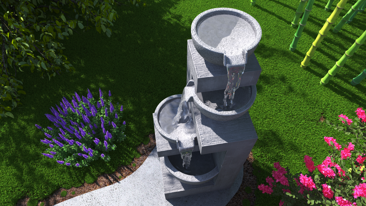 3D model Three Tier Garden Fountain Concrete