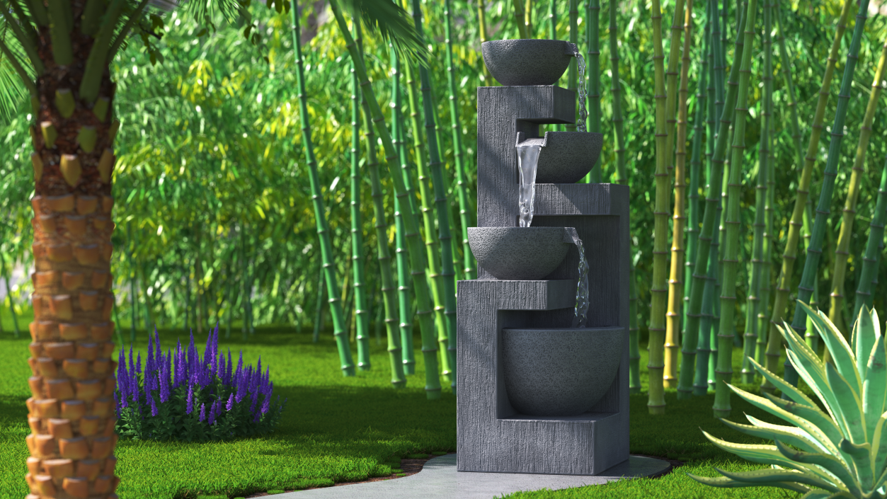 3D model Three Tier Garden Fountain Concrete