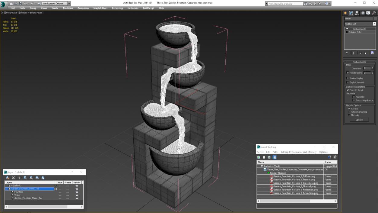 3D model Three Tier Garden Fountain Concrete