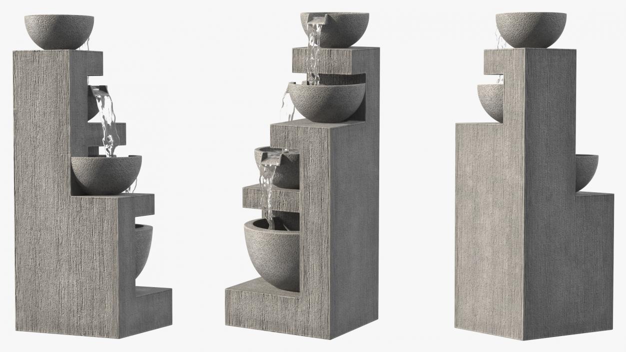 3D model Three Tier Garden Fountain Concrete