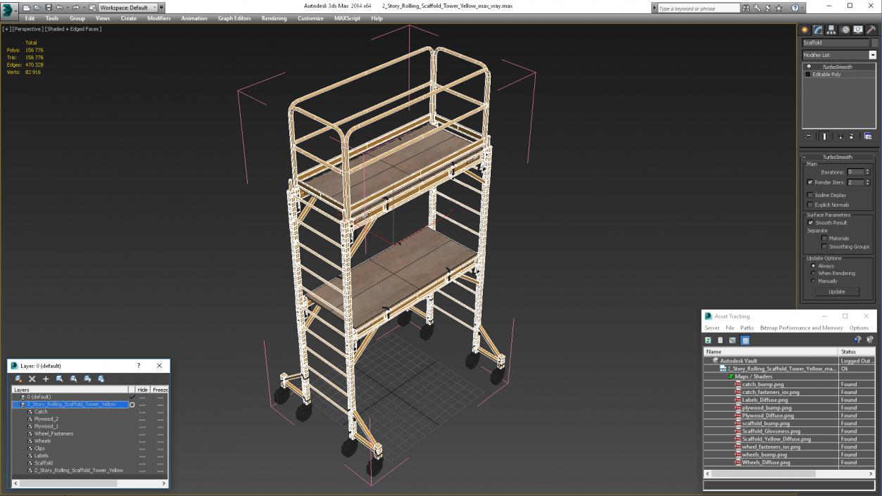 2 Story Rolling Scaffold Tower Yellow 3D