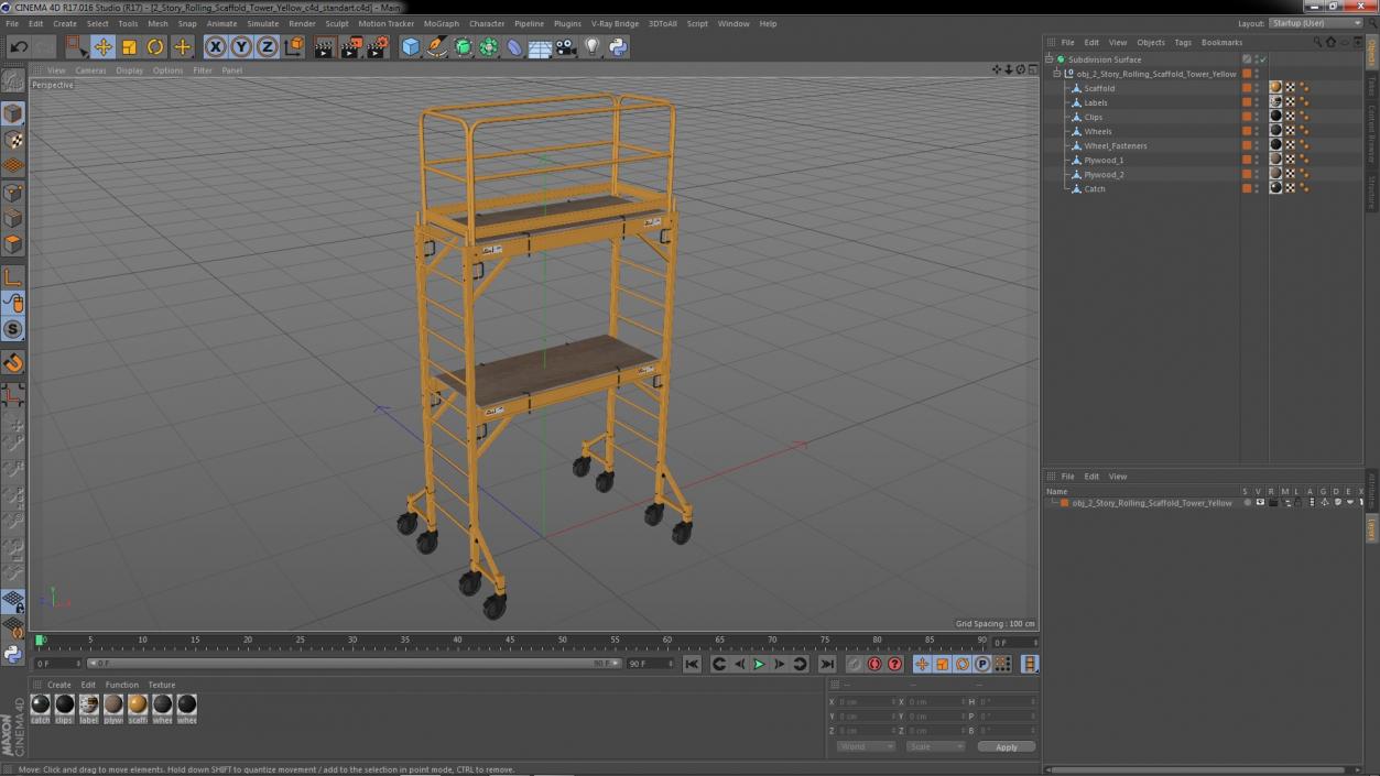 2 Story Rolling Scaffold Tower Yellow 3D