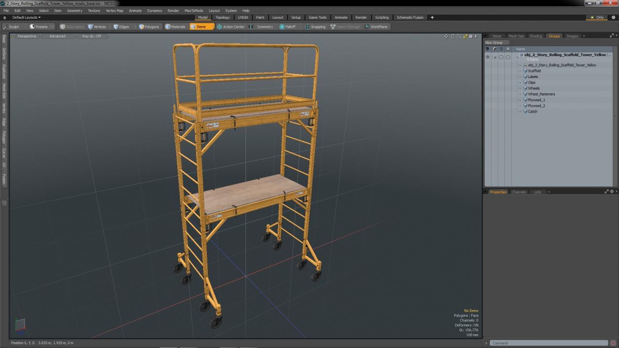 2 Story Rolling Scaffold Tower Yellow 3D