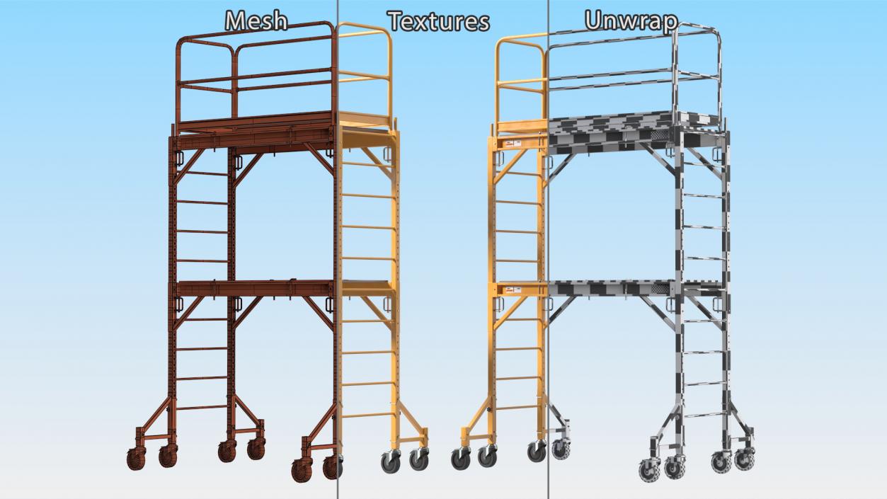 2 Story Rolling Scaffold Tower Yellow 3D